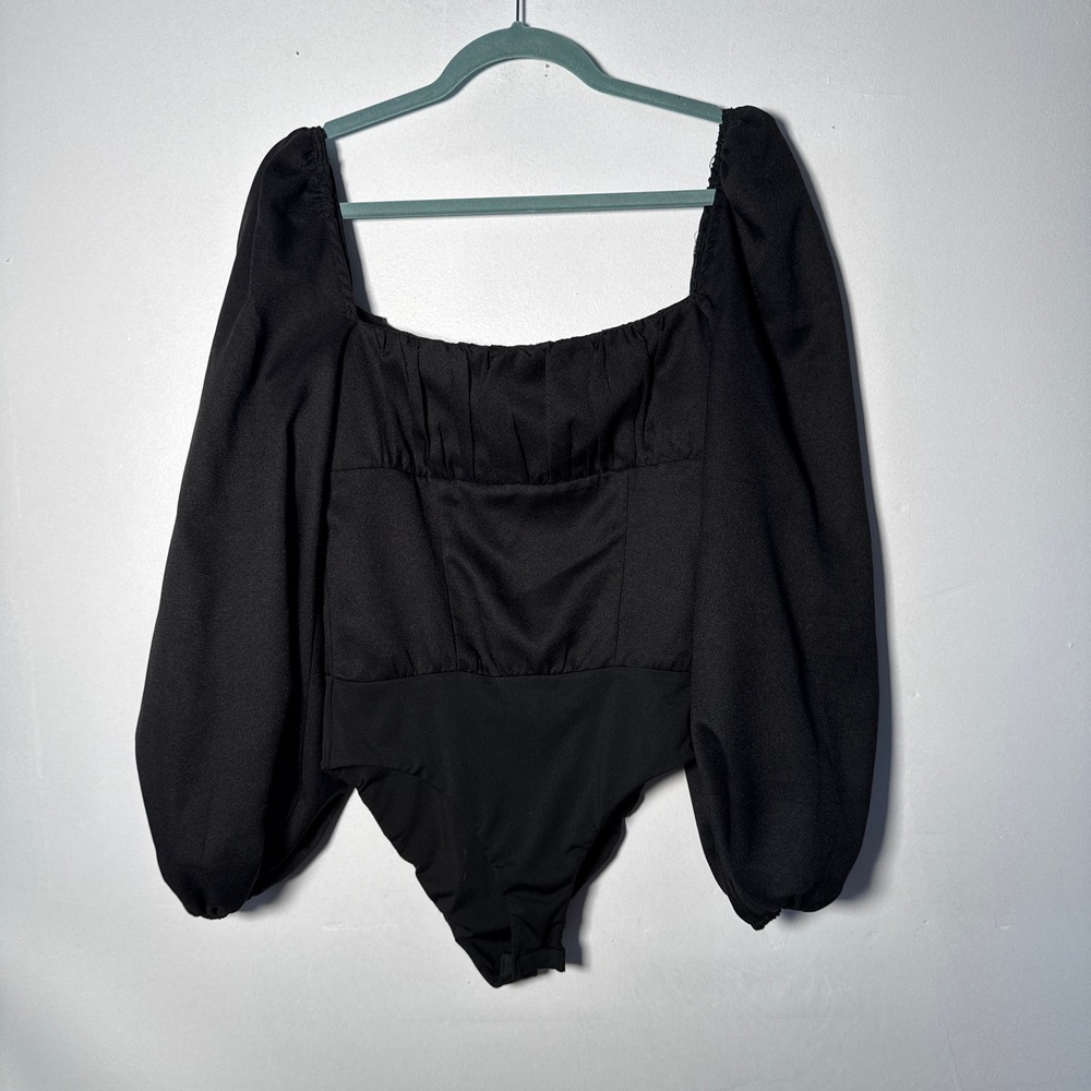 Princess Polly Black Corset Bodice‎ Puff Sleeve Square Neck Bodysuit US 6